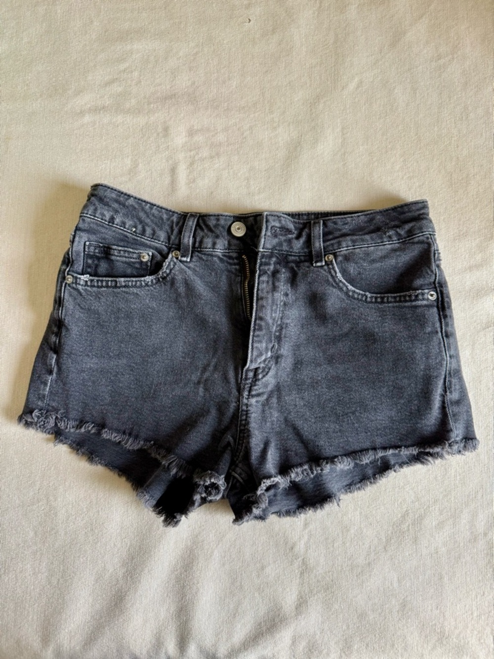 H&M Black Frayed Hem Denim Shorts